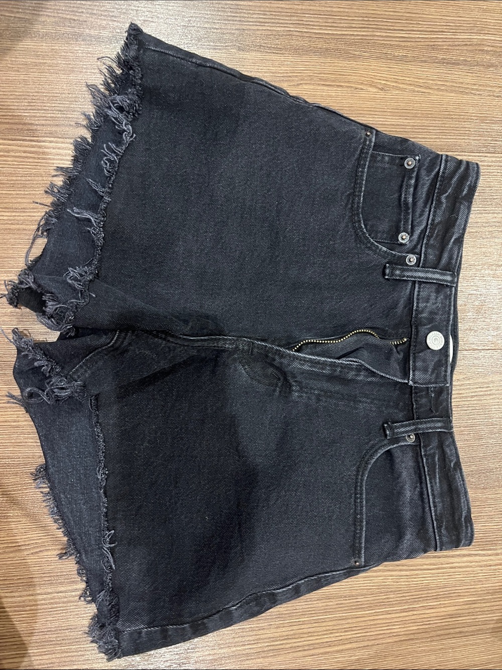 Abercrombie & Fitch Black Distressed Raw Hem High-Rise Jean Shorts